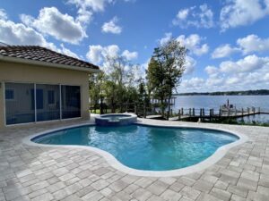 beautiful pool deck on an Orlando lakefront newly resurfaced