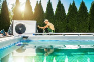 contractor working on pool heater