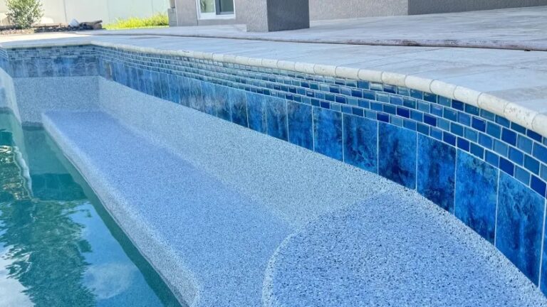 pool tiles built in pool bench
